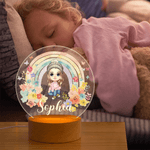 Personalizzato Cartoon Baby Rainbow Flower Acrilico LED Luce notturna con base in legno e nome Camera Decor Compleanno regalo di Natale per i bambini neonati