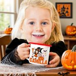 Tazza smaltata  da 355 ml personalizzabile con nome e personaggio animato a tema Halloween regalo di festa per bambini e ragazzi