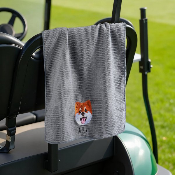 Personalized Multicolour 100% Cotton Embroidered Pet Face Golf Towel with Name Golf Game Day Birthday Gift for Golf Player Lover