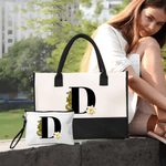Bolso tote grande y neceser de maquillaje portátil personalizados con flor de nacimiento nombre e inicial regalo de cumpleaños para mujer