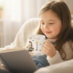 Personalized Cartoon Character Birth Flower 11 oz Ceramic Mug with Name Birthday Christmas Gift for Book Lovers Bookworms