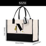 Bolso tote grande y neceser de maquillaje portátil personalizados con flor de nacimiento nombre e inicial regalo de cumpleaños para mujer