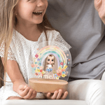 Personalizzato personaggio dei cartoni animati Arcobaleno floreale Luce notturna in acrilico con nome e base in legno Decor camera Natale Compleanno regalo per le ragazze ragazzi