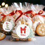 Gepersonaliseerde Waterdichte Kerststickers met Naam Kerstmanmuts en Kleurrijk Vuurwerkmotief Feestelijk Kerstcadeau voor Kinderen