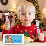 Personalised Cartoon Animal Christmas Tree Santa Hat Food-Grade Kid's Fork Spoon Knife 3 Pcs Cutlery Set with Name Daily Use Christmas Gift for Kids