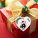 Personalised Santa Hat Initial Snowman Ceramic Ornament with Name and Year Tree Decor Christmas Gift for Family Kids