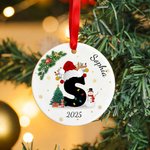 Personalised Santa Hat Initial Snowman Ceramic Ornament with Name and Year Tree Decor Christmas Gift for Family Kids