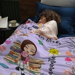 Personalised Cartoon Reading Character Birth Flower Soft Throw Blanket with Name and Title Home Decor Birthday Gift for Family Bookworms