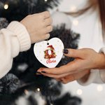 Personalised Santa Hat Heart Round Ceramic Ornament with Name and Initial Tree Decor Christmas Gift for Family Kids