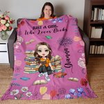 Personalised Cartoon Reading Character Birth Flower Soft Throw Blanket with Name and Title Home Decor Birthday Gift for Family Bookworms