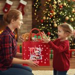 Personalized Cute Cartoon Christmas Reindeer Initial Red Jute Tote Bag with Name Daily Use Christmas Gift for Kids Family