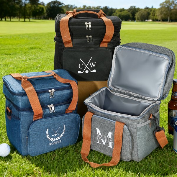 Personalized Initial Monogram Multi-Compartment Waterproof Golf Cooler Insulated Bag with Shoulder Strap and Name Birthday Gift for Men Golf Lovers