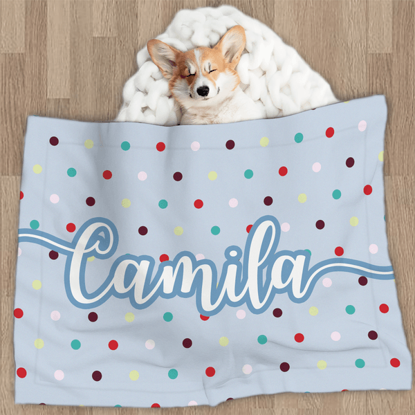 Coperta personalizzata a pois multicolore per animali domestici con nome dell'animale Regalo di compleanno decorativo per animali domestici