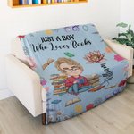Personalised Cartoon Reading Character Birth Flower Soft Throw Blanket with Name and Title Home Decor Birthday Gift for Family Bookworms