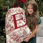 Personlig retro Toile De Jouy julklappspåse i kanvas med namn och initialer perfekt som present till familj och vänner