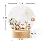Luz nocturna LED personalizada con animales del bosque nombre y base de madera decoración para habitación regalo de cumpleaños para niños