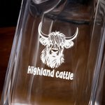 Decantador de whisky Highland Cow personalizado con texto y caja de madera Accesorio de bar Regalo de cumpleaños para hombres amantes del whisky