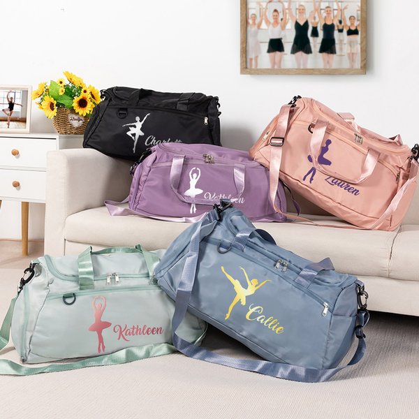 Henkilökohtainen Multi-lokero baletti siluetti vedenpitävä Oxford Travel Bag nimi ja olkahihna syntymäpäivälahja ballerina tanssi ystäville lahjaksi