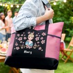 Personalizada Nacimiento Flor Caricatura Personaje Grande Oxford Bolsa Tote con Bolsillo de Malla y Nombre Viaje Cumpleaños Regalo para Mujeres