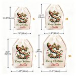 Personalized Merry Christmas Cute Elf Canvas Drawstring Gift Bag with Name and Initial First Christmas Party Favors for Kids Family