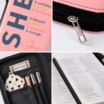 Personalized She is Bible Verses Multicolour PU Leather Book Cover with Name Christmas Birthday Baptism Gift for Christian Family Friends