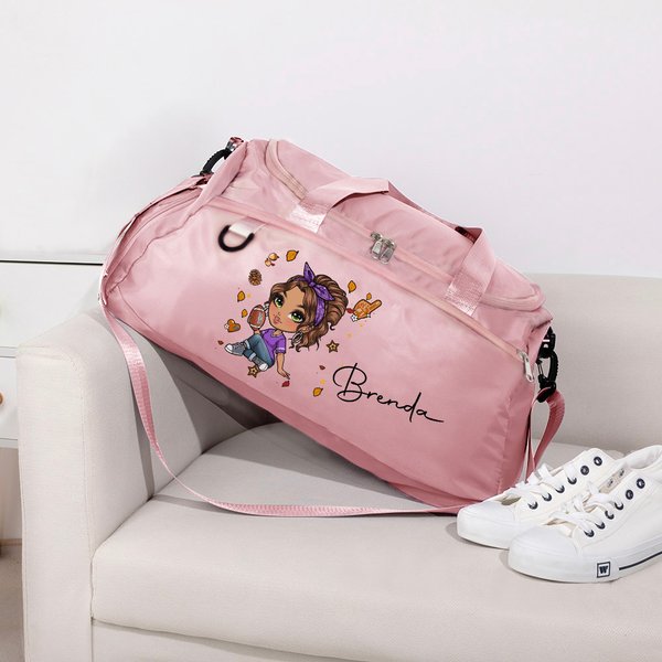 Sac à Bandoulière de Voyage Imperméable Personnalisé avec Nom et Personnage Sac de Sport à Compartiments Cadeau Anniversaire pour Femme