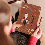 Libro personalizzato Personaggio della lettura dei cartoni animati A5 A6 Taccuino in pelle PU con nome e fiore di nascita Regalo di compleanno per topi di biblioteca