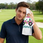Personalisierte bunte Golf Cart Waffel Golfhandtuch mit Namen und hängenden Clip Sportzubehör Geburtstagsgeschenk für Golfspieler
