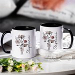 Bouquet de fleurs de naissance personnalisé 11 oz 15 oz Tasse à café en céramique avec nom Utilisation quotidienne Anniversaire Noël Cadeau pour la famille Ami