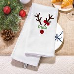 Personalized Embroidered Christmas Reindeer Waffle Tea Towel with Name Kitchen Decor Christmas Gift for Family Friend