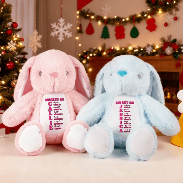 Personalisierte Gott sagt Bibel Plüschkaninchen Plüschhase Spielzeug mit Namen und Buchstaben Weihnachten Geburtstag Geschenk für Kinder
