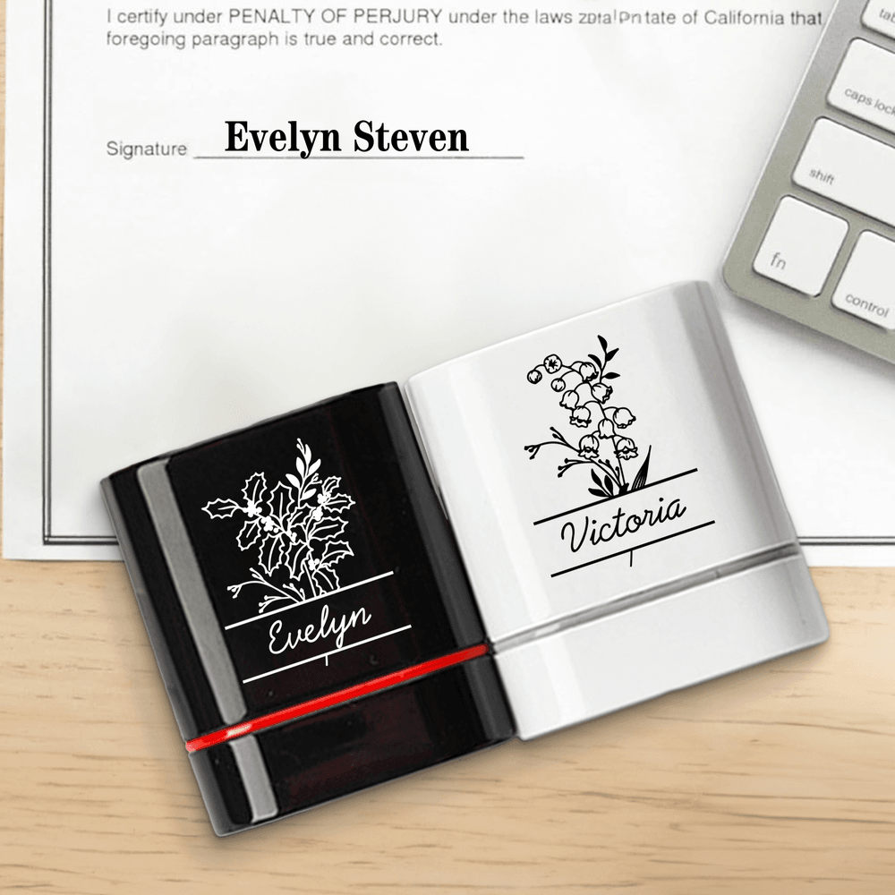 Personalized Birth Flower Portable Signature Stamp with Name Daily Use Birthday Gift for Friends Family 4