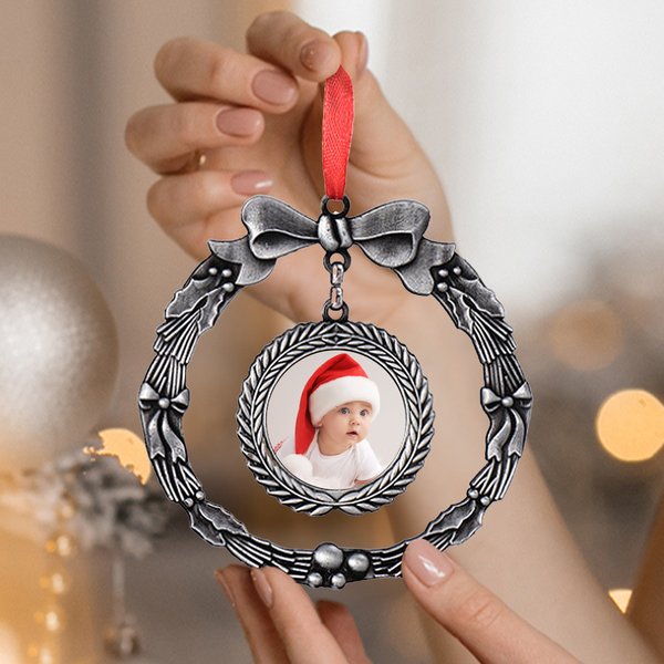 Personlig båge krans foto julprydnad träddekoration julklapp för familj vän