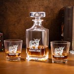 Decantador de whisky Highland Cow personalizado con texto y caja de madera Accesorio de bar Regalo de cumpleaños para hombres amantes del whisky