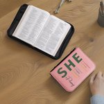 Personalized She is Bible Verses Multicolour PU Leather Book Cover with Name Christmas Birthday Baptism Gift for Christian Family Friends