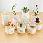 Personalized Artificial Succulent Cactus Stained Glass Potted Plants with Initial Desk Office Shelf Decor Birthday Gift for Plant Killers Enthusiasts