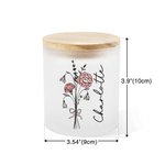 Personalized Birth Flower Bouquet LED Candle Jar with Name and Wooden Lid Christmas Birthday Gift for Family Friends
