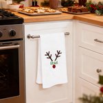 Personalized Embroidered Christmas Reindeer Waffle Tea Towel with Name Kitchen Decor Christmas Gift for Family Friend