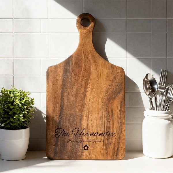 Personalized Engraved Name Date Wooden Bamboo Reversible Cheese Charcuterie Cutting Board with Grip Ship from USA Housewarming Gift for Family Couple
