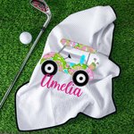 Personalisierte bunte Golf Cart Waffel Golfhandtuch mit Namen und hängenden Clip Sportzubehör Geburtstagsgeschenk für Golfspieler