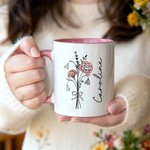 Bouquet de fleurs de naissance personnalisé 11 oz 15 oz Tasse à café en céramique avec nom Utilisation quotidienne Anniversaire Noël Cadeau pour la famille Ami
