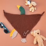 Personalised Cute Mallard Duck Goose 100% Cotton Soft Baby Security Blanket with Embroidered Name Birthday Baby Shower Gift for Newborn New Mom