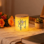 Personalized Birth Flower Bouquet LED Candle Jar with Name and Wooden Lid Christmas Birthday Gift for Family Friends