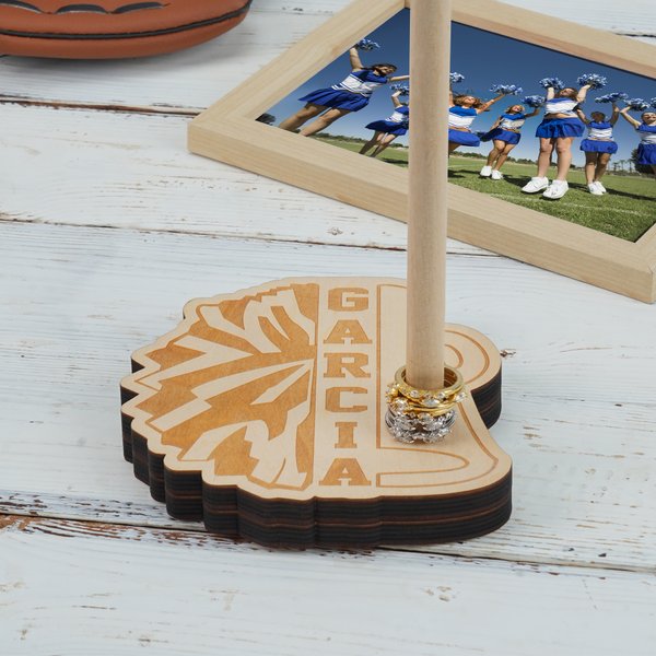 Mégaphone Pom Pom personnalisé Porte anneau en bois avec nom gravé pour équipe de cheerleaders Cadeau de match pour cheerleaders Entraîneurs de cheerleaders