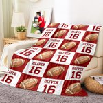 Personalisierte Kuscheldecke im Schachbrett-Design mit Ballmotiv Namen und Nummer Haus Deko Weihnachtsgeschenk für Sportliebhaber