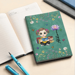 Libro personalizzato Personaggio della lettura dei cartoni animati A5 A6 Taccuino in pelle PU con nome e fiore di nascita Regalo di compleanno per topi di biblioteca