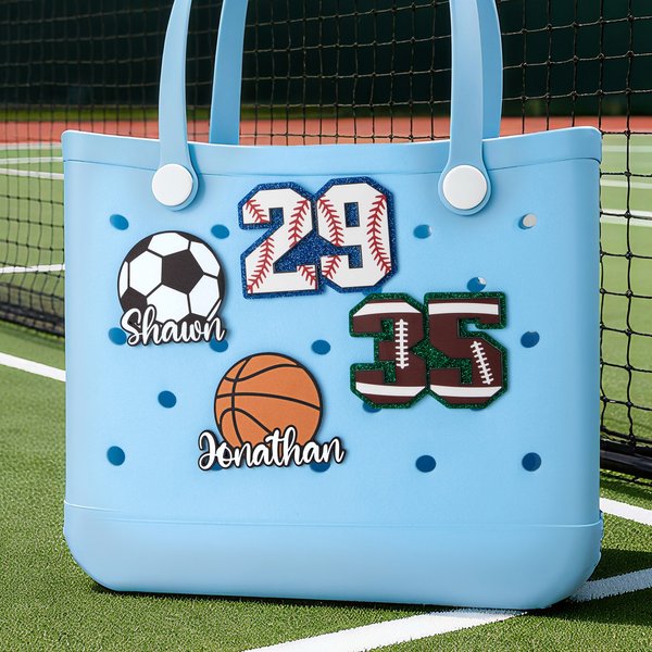 Personalized Acrylic Baseball Softball Soccer Sports Name Number Bag Charm Accessories for Bogg Sports Team Birthday Gift for Sport Lovers