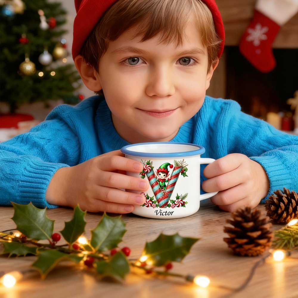 Mug émaillé personnalisé avec nom et décoration d'intérieur Cadeau de Noël pour garçons et filles 6