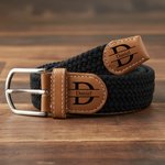 Ceinture Élastique Tissée Sans Trou Personnalisé avec Nom Initiale Style Monogramme Cadeau d'Anniversaire pour Homme Père