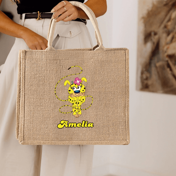 Spersonalizowana jutowa torba z długim ogonem Marsupilami z imieniem Urodziny Rocznica Prezent Świąteczny dla Przyjaciół Dzieci | Callie × Marsupilami®